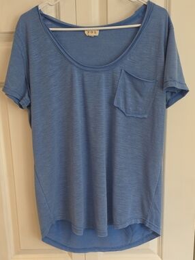 POL Light Blue Scoop Pocket Short Sleeve Tee